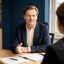 Eberhard Hofstaedt im Beratungsgespräch an einem Schreibtisch in Haltern am See